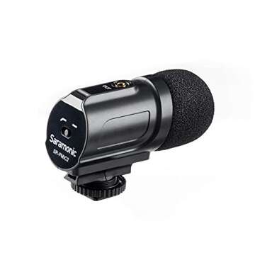 Saramonic SR-PMIC2 Mini Stereo Condenser Microphone with Integrated Shockmount, Low-Cut Filter & Battery-Free Operation for DSLR Cameras & Camcorders, 8