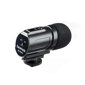 Saramonic SR-PMIC2 Mini Stereo Condenser Microphone with Integrated Shockmount, Low-Cut Filter & Battery-Free Operation for DSLR Cameras & Camcorders, 8