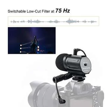 Saramonic SR-PMIC2 Mini Stereo Condenser Microphone with Integrated Shockmount, Low-Cut Filter & Battery-Free Operation for DSLR Cameras & Camcorders, 8
