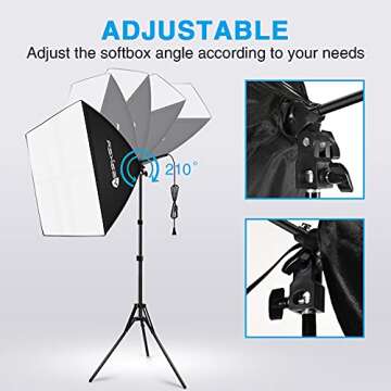 Yesker Softbox Lighting Kit for Photography Lighting, 2Pcs 20x28 inches Softbox with 85W 5500K E27 Bulb, Continuous Photography Lighting Kit for Photo Lighting and Video Recording