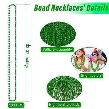 100PCS St Patricks Day Accessories, Green St. Patricks Day Beads Necklace, 33" Round Beads Irish Sai...