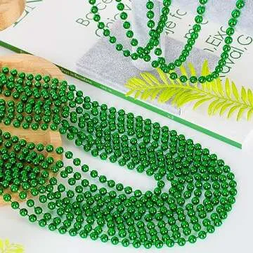 100PCS St Patricks Day Accessories, Green St. Patricks Day Beads Necklace, 33" Round Beads Irish Saint Patricks Necklaces Costume Bulk, Parade Throw Accessories for Wedding Birthday St. Patricks Decor