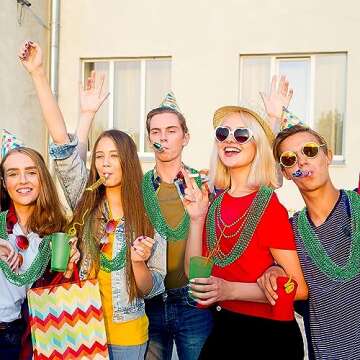 100PCS St Patricks Day Accessories, Green St. Patricks Day Beads Necklace, 33" Round Beads Irish Saint Patricks Necklaces Costume Bulk, Parade Throw Accessories for Wedding Birthday St. Patricks Decor