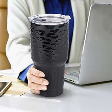 D·S 30oz Black Leopard Tumbler - Stylish & Insulated