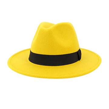 Men Women Vintage Wide Hat with Belt Buckle Adjustable Hats Fedora Hat Wide Brim Hats Yellow