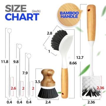 Holikme 6 Pack Dish Brush Kitchen Brushes with Bottle Brush, Dish Brush, Palm Scrub Brush and Straw ...