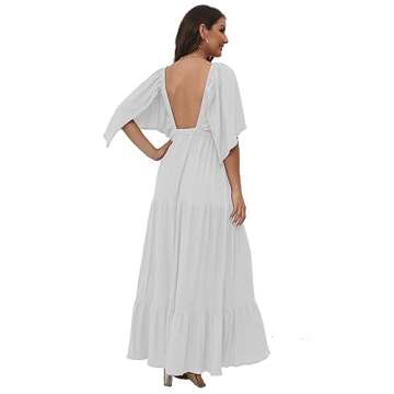 Women's Summer V-Neck, Tiered Silhouette with Flutter Sleeves Maxi Dress (as1, Alpha, s, Regular, Regular, White)