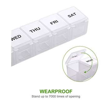 Sukuos Extra Large Weekly Pill Organizer 2 Pcs, Daily Pill Box 7 Day Pill Cases for Medicines, Vitamin, Fish Oils or Supplements, Easy to Clean