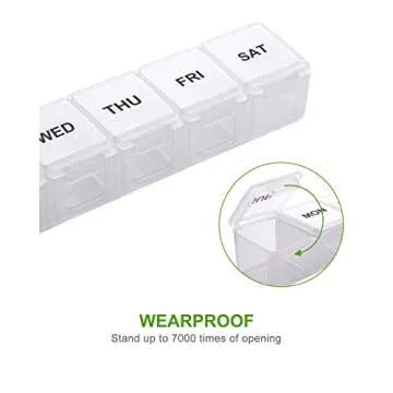 Sukuos Extra Large Weekly Pill Organizer 2 Pcs, Daily Pill Box 7 Day Pill Cases for Medicines, Vitamin, Fish Oils or Supplements, Easy to Clean