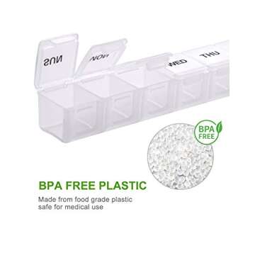 Sukuos Extra Large Weekly Pill Organizer 2 Pcs, Daily Pill Box 7 Day Pill Cases for Medicines, Vitamin, Fish Oils or Supplements, Easy to Clean