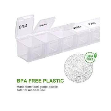 Sukuos Extra Large Weekly Pill Organizer 2 Pcs, Daily Pill Box 7 Day Pill Cases for Medicines, Vitamin, Fish Oils or Supplements, Easy to Clean