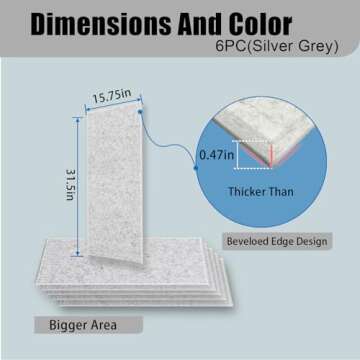 ENSEPST 6 Pack Thickened Soundproof Wall Panels ,15.75" X 31.5" X 0.47" High Density Beveled Edge Acoustic Panels , Sound Dampening Panels for Walls Bedroom Studio (Silver Grey)