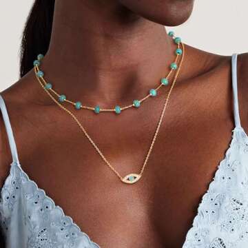 Dremmy Studios Dainty Evil Eye Pendant Necklace for Women 14K Gold Filled Minimalist Cubic Zirconia ...