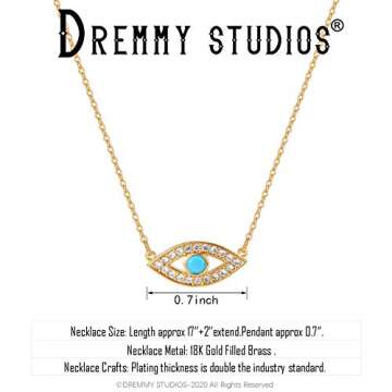 Dremmy Studios Dainty Evil Eye Pendant Necklace for Women 14K Gold Filled Minimalist Cubic Zirconia Turquoise Evil Eye Charm Necklace Simple Personalized Lucky Protection for Women Her