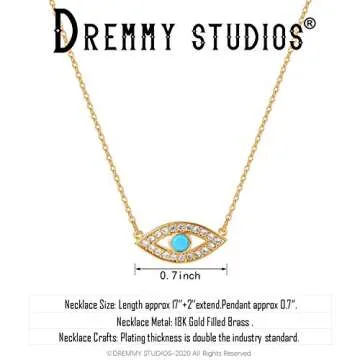 Dremmy Studios Dainty Evil Eye Pendant Necklace for Women 14K Gold Filled Minimalist Cubic Zirconia Turquoise Evil Eye Charm Necklace Simple Personalized Lucky Protection for Women Her
