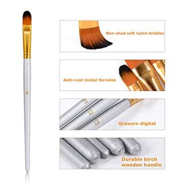 DOMMARE Acrylic Paint Brush Set, 15Pcs Professional Multiple Oil Painting Brushes Kits for Amateur and Artist in Watercolor Gouache and Miniatures Detail Painting