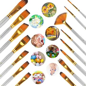 DOMMARE Acrylic Paint Brush Set, 15Pcs Professional Multiple Oil Painting Brushes Kits for Amateur and Artist in Watercolor Gouache and Miniatures Detail Painting