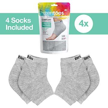 ZenToes Moisturizing Heel Socks 2 Pairs Gel Lined Toeless Spa Socks to Heal and Treat Dry, Cracked Heels While You Sleep (Regular, Gray)