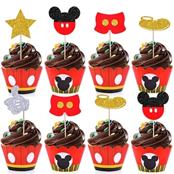 Mickey Mouse Cupcake Toppers Wrappers Set - 25 Each for Kids Party Supplies