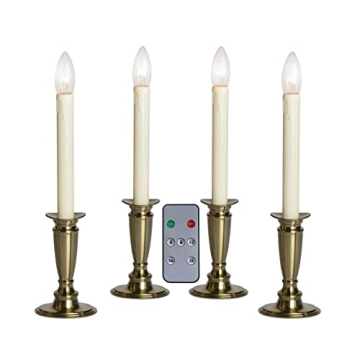 Celestial Lights Set of 4 Battery Operated Window Candles with Remote Control - Brushed Brass