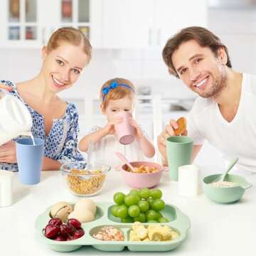 Hlukana 24 Pcs Wheat Straw Dinnerware Cutlery Set, Unbreakable Tableware Set, Including Kids Toddler...