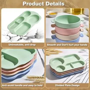 Hlukana 24 Pcs Wheat Straw Dinnerware Cutlery Set, Unbreakable Tableware Set, Including Kids Toddlers Divided Plates, Bowls, Cup, Cutlery Spoons Knifes Forks, BPA Free, Microwave Dishwasher Safe