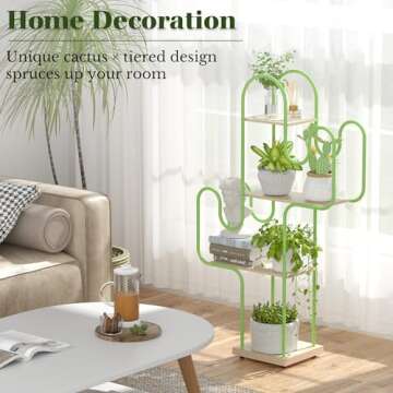 Tikea Small Cactus Plant Stand Indoor, Metal Plant Shelf for Indoor Plants Multiple, Creative Plant Stand for Patio, Balcony and Living Room Decor, 4 Tiered Versatile Display Shelf (Green)