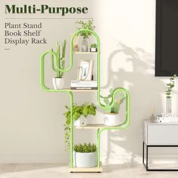 Tikea Small Cactus Plant Stand Indoor, Metal Plant Shelf for Indoor Plants Multiple, Creative Plant Stand for Patio, Balcony and Living Room Decor, 4 Tiered Versatile Display Shelf (Green)