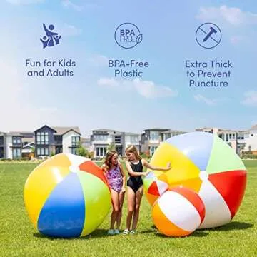 Top Race Inflatable Large Beach Balls 24 Inch - 6 Set Rainbow Color Fun