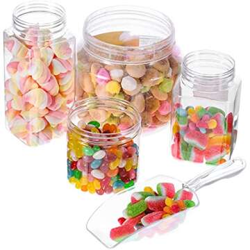HESTYA 4 Pcs Multi Purpose Clear Scoops Plastic Candy Scoops for Candy Buffet Ice Scoop Protein Powders, Ice Cream, Coffee, Tea Jar (9.25 Inch)
