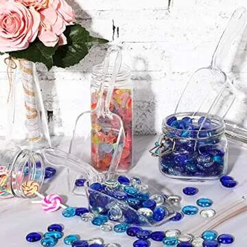 HESTYA 4 Pcs Multi Purpose Clear Scoops Plastic Candy Scoops for Candy Buffet Ice Scoop Protein Powders, Ice Cream, Coffee, Tea Jar (9.25 Inch)