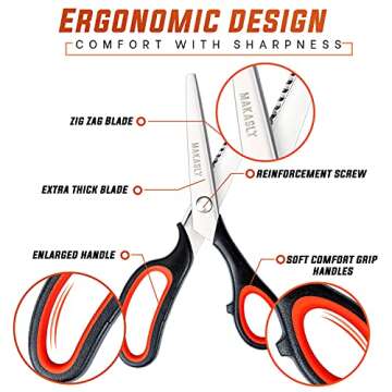 Makasla Pinking Shears - Precision Crafting Scissors for Fabric and Leather Cutting