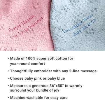 Let's Make Memories Personalized Honeycomb Baby Blanket - Pink- New Baby- Baby Shower- Welcome Baby- 36x50