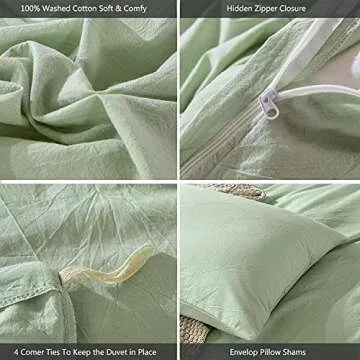 MooMee Bedding Duvet Cover Set 100% Washed Cotton Linen Like Textured Breathable Durable Soft Comfy (Seaglass Green, Cal King)
