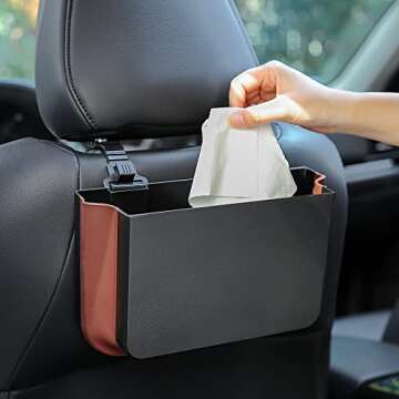 Ettonsun Car Trash Can Cute Car Garbage Can Trash Bin Mini Trash Can for Car Door/Back/Front Seat/Console, Hanging Car Organizer Accessory Interior (Black)