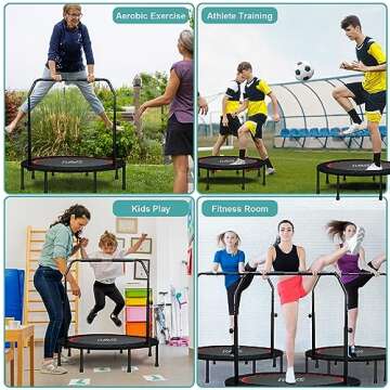 RAVS Mini Trampoline for Kids Adults 40"/48" Foldable Fitness Rebounder with 5 Levels Height Adjusta...