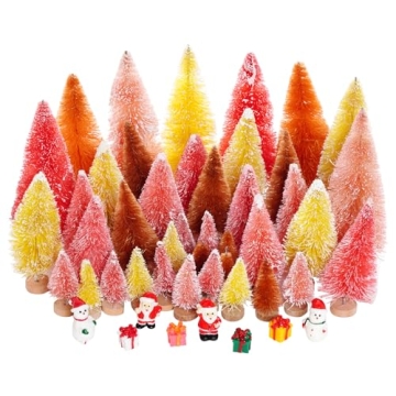 Yookat 48 Pieces Mini Christmas Trees Bottle Brush Trees Tabletop Christmas Tree Artificial Christma...