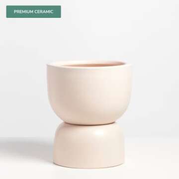 PEACH & PEBBLE Ceramic Hourglass Planter. 3 Piece Plant Pot Set with Drainage Hole and Drainage Cup for Indoor Plants. (12 inch, Soft Pink)