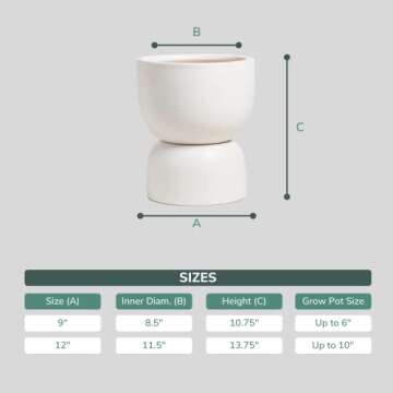 PEACH & PEBBLE Ceramic Hourglass Planter. 3 Piece Plant Pot Set with Drainage Hole and Drainage Cup for Indoor Plants. (12 inch, Soft Pink)