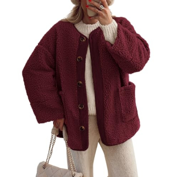 PRETTYGARDEN Women's Warm Winter Coats Casual Long Sleeve Button up Fuzzy Sherpa Fleece Jackets Oute...