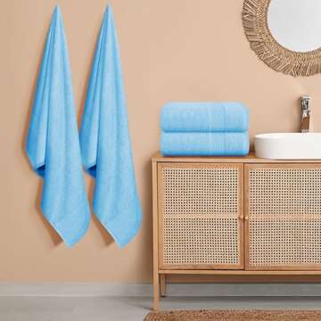 Belizzi Home 4 Pack Bath Towel Set 27x54, 100% Ring Spun Cotton, Ultra Soft Highly Absorbent Machine Washable Hotel Spa Quality Bath Towels for Bathroom, 4 Bath Towels - Light Blue