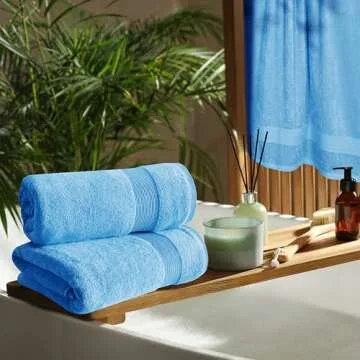 Belizzi Home 4 Pack Bath Towel Set 27x54, 100% Ring Spun Cotton, Ultra Soft Highly Absorbent Machine Washable Hotel Spa Quality Bath Towels for Bathroom, 4 Bath Towels - Light Blue