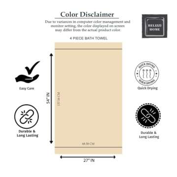 Belizzi Home 4 Pack Bath Towel Set 27x54, 100% Ring Spun Cotton, Ultra Soft Highly Absorbent Machine Washable Hotel Spa Quality Bath Towels for Bathroom, 4 Bath Towels - Light Blue