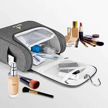 Hikenture Travel Hanging Toiletry Bag Cosmetics, Makeup and Toiletries Organizer | Compact Bathroom Storage | TSA Friendly | Home, Gym, Airplane, Hotel, Car Use(Grey)