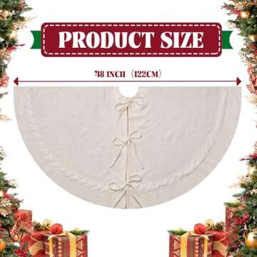 48 inches White Knitted Christmas Tree Skirt: Small Thick Cable Knit Round Cream Tree Skirt Rustic N...