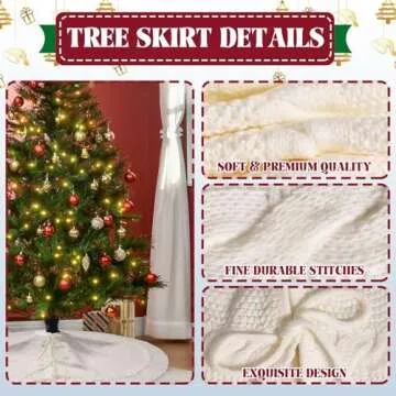48 inches White Knitted Christmas Tree Skirt: Small Thick Cable Knit Round Cream Tree Skirt Rustic Neutral Farmhouse Neutral Christmas Decor Tree Base Cover Xmas Home Decorations