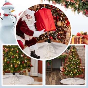 48 inches White Knitted Christmas Tree Skirt: Small Thick Cable Knit Round Cream Tree Skirt Rustic Neutral Farmhouse Neutral Christmas Decor Tree Base Cover Xmas Home Decorations