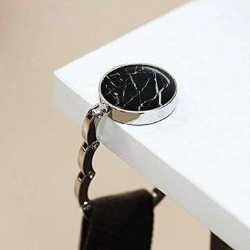 Knocent Foldable Purse Hook Handbag Hangers for Table Handbag Storage Folding Decor Table Hook,Women's Bag Handbag Hanger Holder (Marble Black&White)