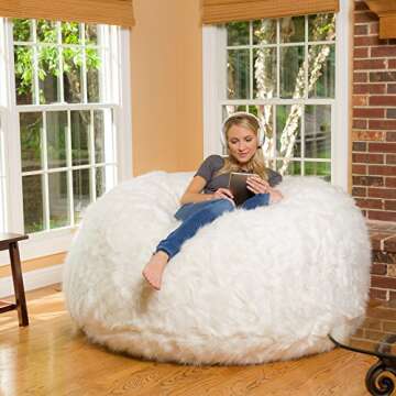 Comfy Sacks Memory Foam Bean Bag Chair - Stylish & Comfy White Furry