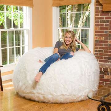 Comfy Sacks White Furry Bean Bag Chair for Ultimate Comfort